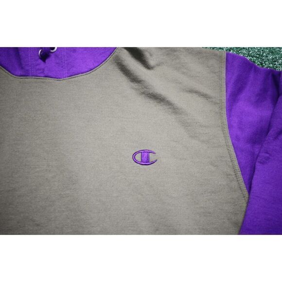 Champion Colorblock Hoodie Purple & Olive Green Men’s Size L Pullover Sweatshirt - Picture 2 of 8